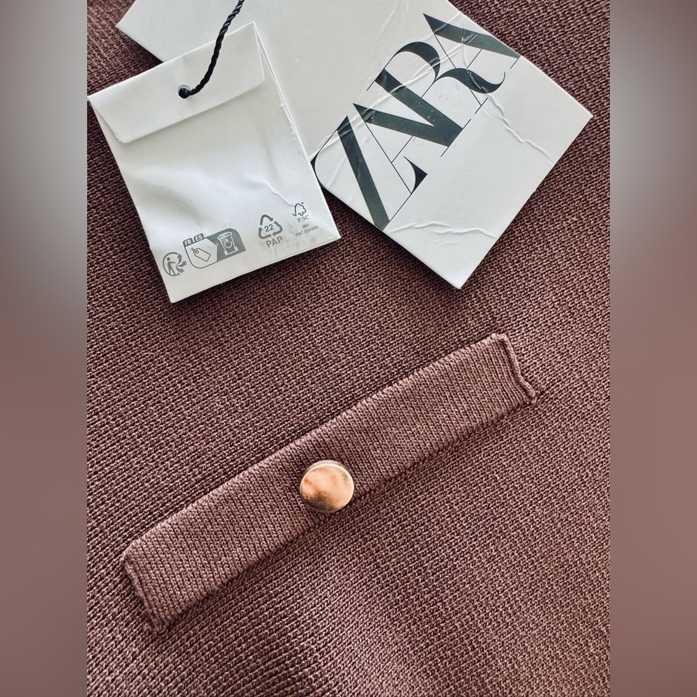 ZARA Brown Knit Pleated Mini Dress – Size M (NWT) - Picture 7 of 11